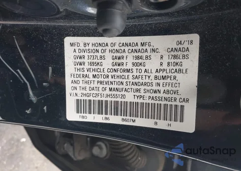 2018 Honda Civic Lx из США, поврежденный, VIN 2HGFC2F51JH555120